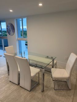 Modern Glass Dining Table Set – Table, Bench & 4 Chairs