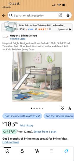 Grey Twin floor bunk bed