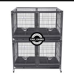 Double Stacked Dog Pet Cage Kennel Size 43” With Divider, Trays And Plastic Floor