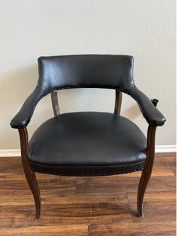Black Leather Wood Framed Office Chair with Nailhead Trim