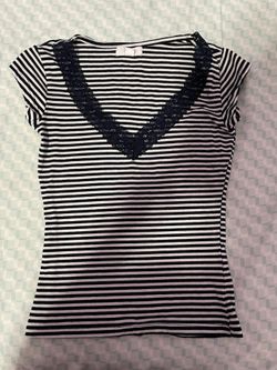 Blue/White strip top with lace along neck