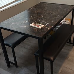 Faux Marble Table With Benches 