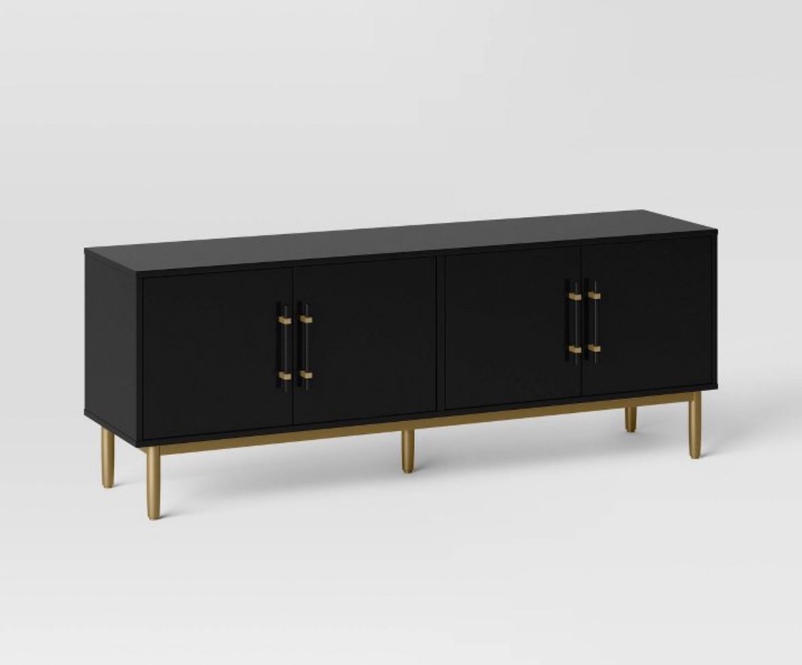 Ellery Luxe Tv Stand For TVs Up To 60” Black - Threshold Gold-Finish Legs Wood Frame, Storage