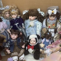 11-collectable porcelain dolls