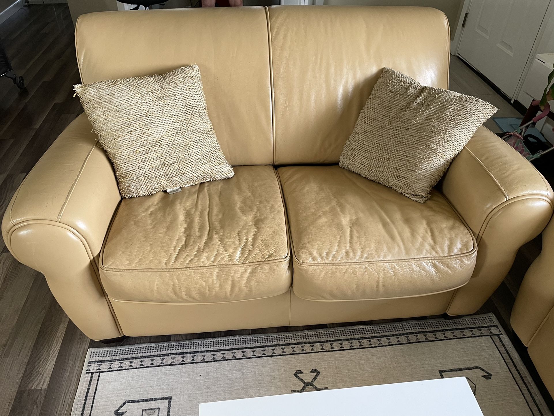 Beige Leather Couch Set