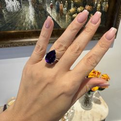 14K White Gold Large Beautiful Amethyst Ring