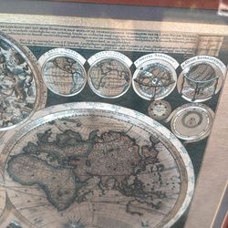 World map print rare framed gold