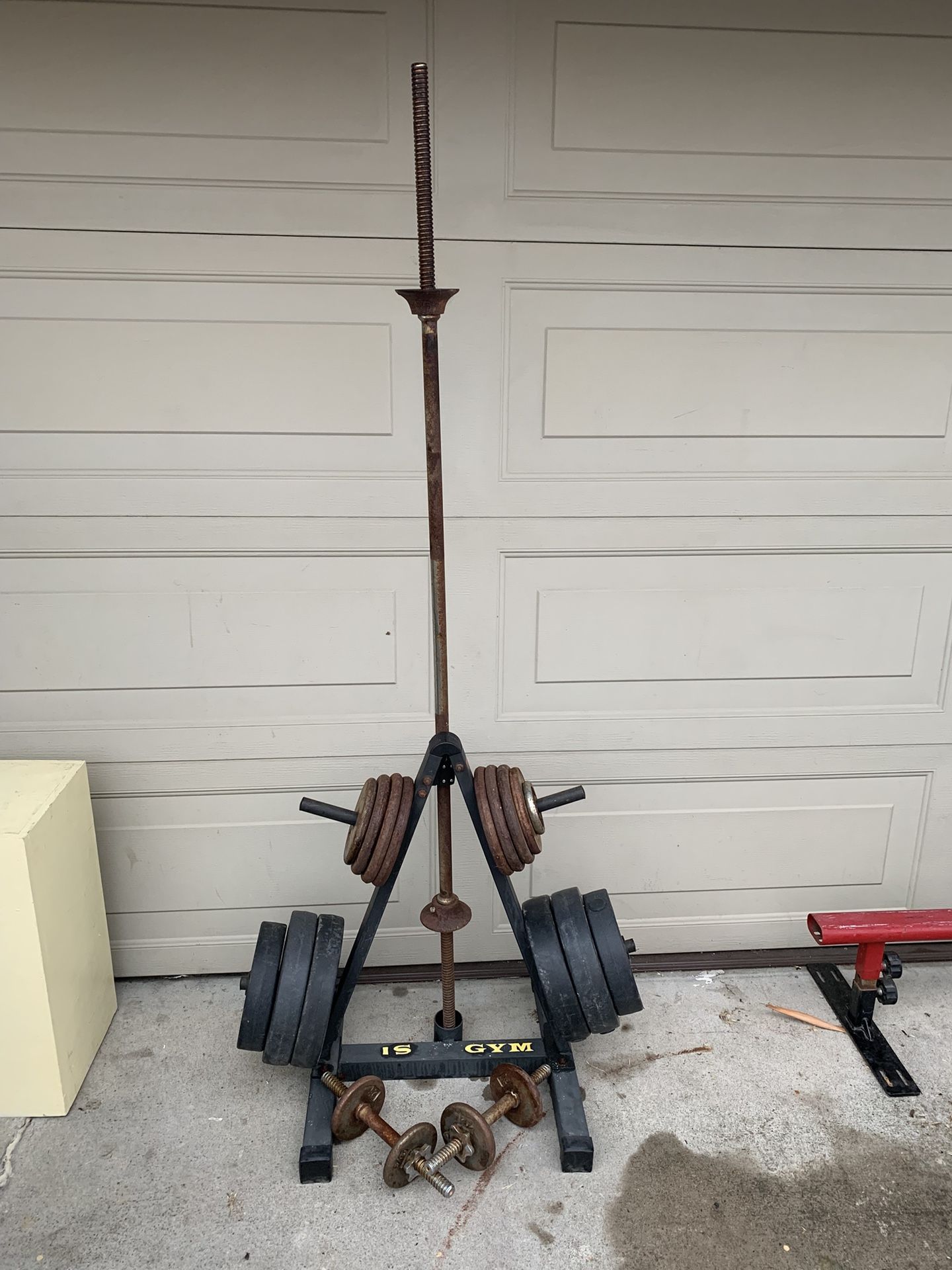 Weight Set Rack With 155lb Of Weights Plus Bars