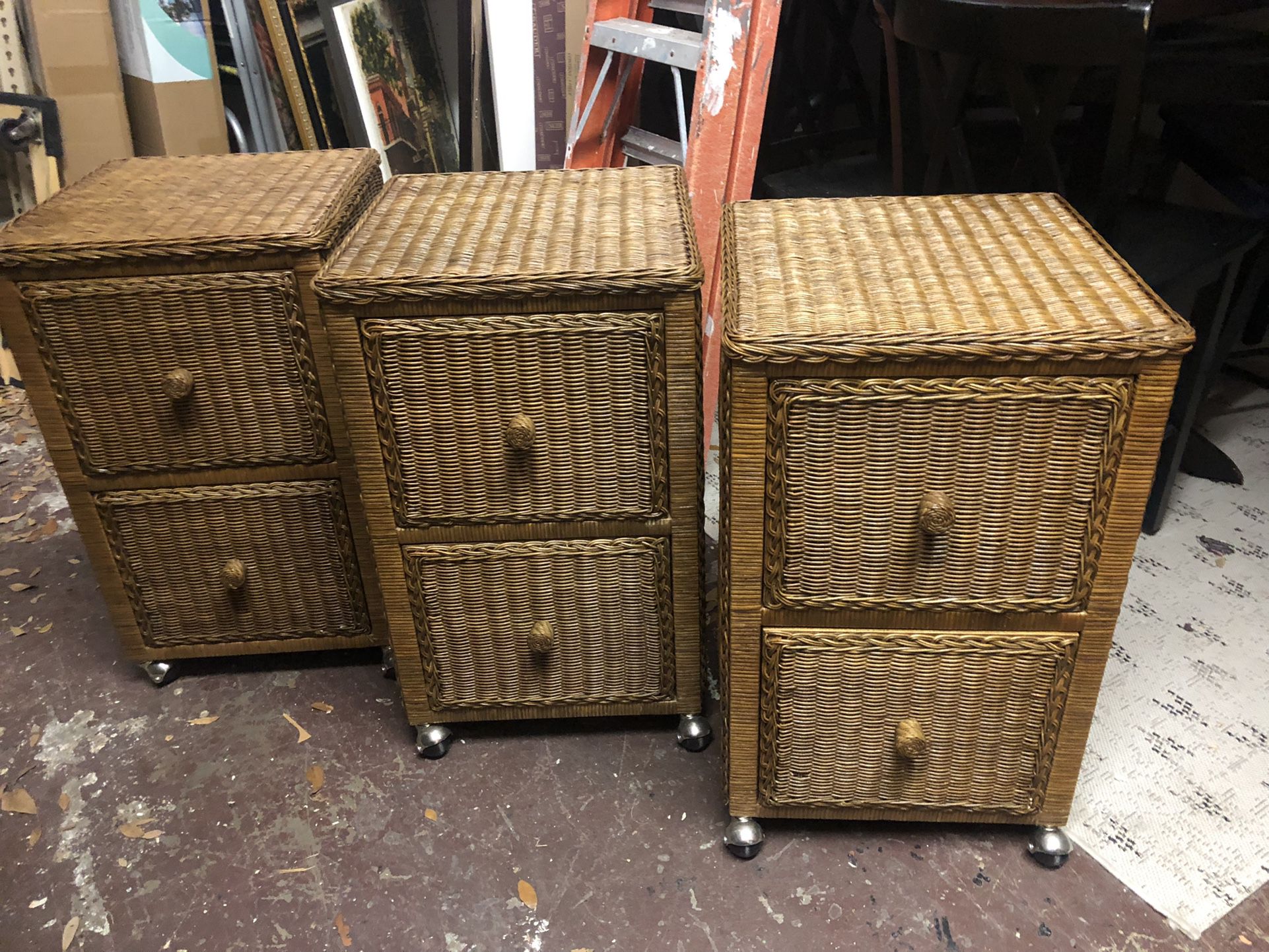 Wicker File Cabinets - 3 Available