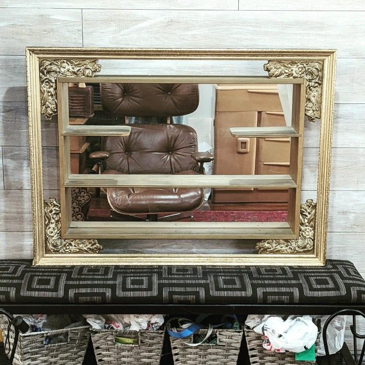 Mid Century Mirrored Shadowbox Wall Shelf 