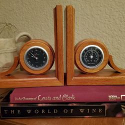 Vintage Nautica Wooden Clock And Thermometer Bookends Father's Day 