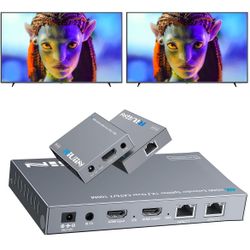 HDMI Extender Splitter Over Cat6/7 up to 100M(328fts), 4K@30Hz HDMI Splitter Extender 1x2 with POC, IR Control, EDID, Loop Out, Lossless Transmission 
