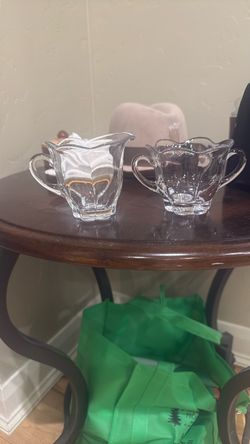 Crystal Glass Creamer and Sugar Bowl Set
