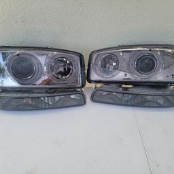 99-06 Gmc Sierra Yukon LED Projector Headlights Luces Calaveras Micas Faros Focos Faroles Headlamps 