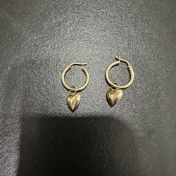 Beautiful Hoops with hearts charms - 14K yellow gold