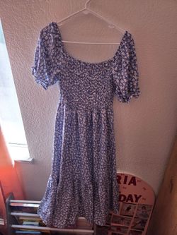 Blue Floral Smocked Bodice Mini Dress