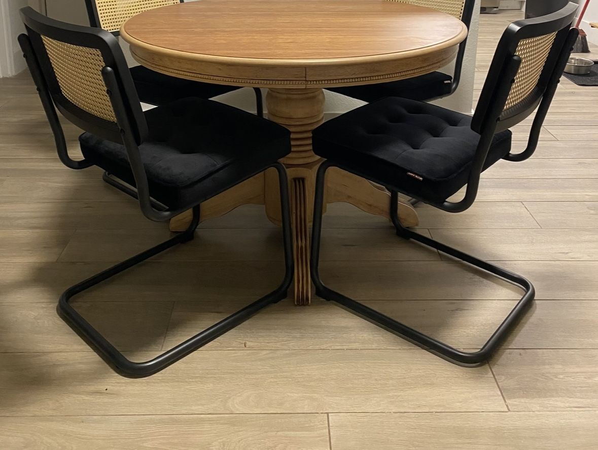 Wodden Dining Table + 2 Rattan Chairs