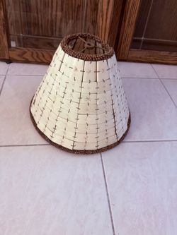 Cream Woven Lamp Shade with Beaded Trim