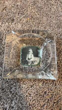 Vintage Glass Ashtray with Photo Insert