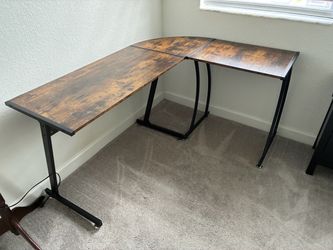 L-Shaped Desk Industrial Wood and Metal