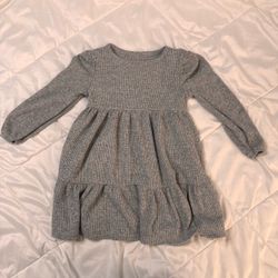 Girls Gray Ribbed Knit Long Sleeve Dress 4T