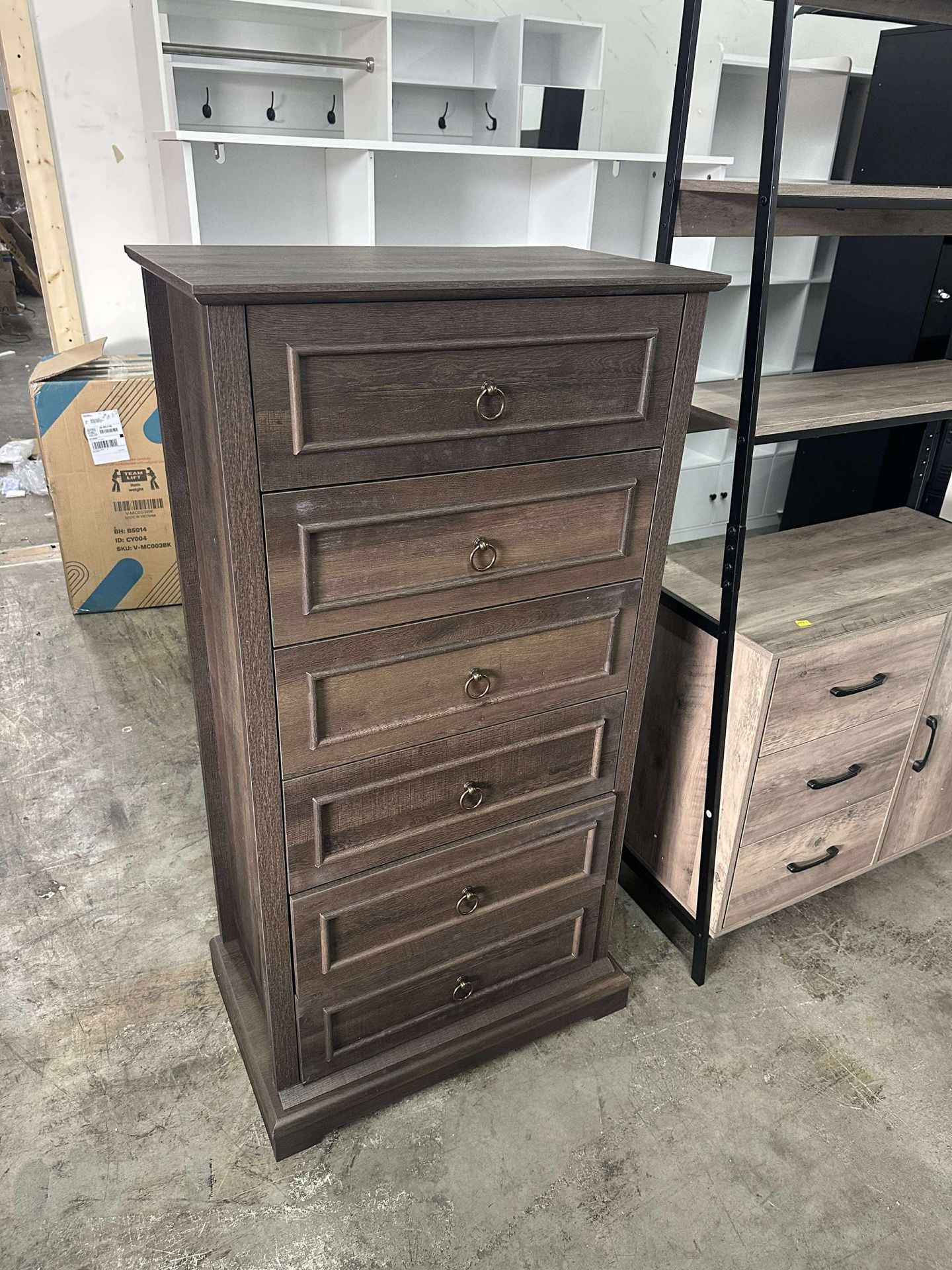 6 Drawer Tall Dresser, 52"H Chest of Drawers, Wooden Storage Cabinet