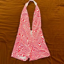 Pink Backless Halter One-Piece Romper