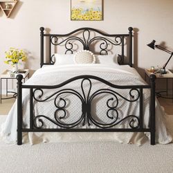 LOEWAY Bed Frame with Butterfly Pattern - Black, Full