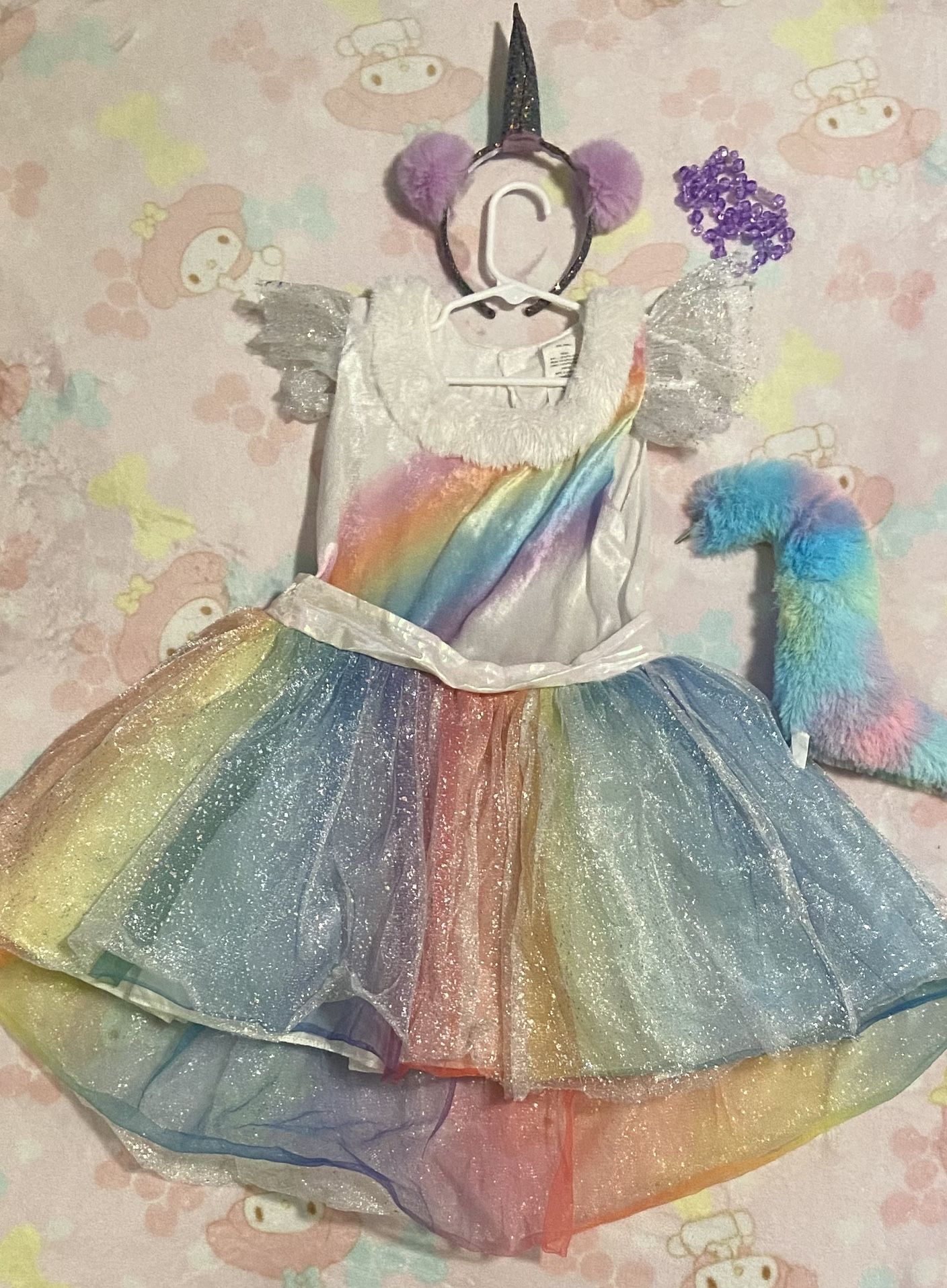 beautiful Girls dress up unicorn costume dress rainbow 🌈 with wings, unicorn headband,necklace,  and unicorn tail girls size small