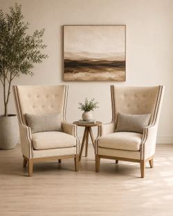 Oversized Wing Back Beige Chairs - Delivery Available 🛻