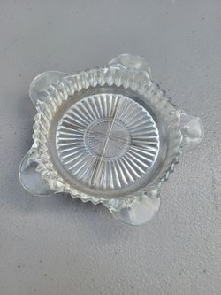 Anchor Hocking Queen Anne (or Queen Mary) clear glass ashtray and coaster vintage 1930s
