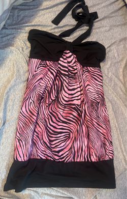 black & pink halter mini dress
