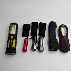 Lot of 6 LED Flashlights Braun Energizer Work Lights w/ Holsters Mixed