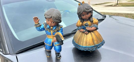 Two vintage glass painted people Two vintage glass painted people