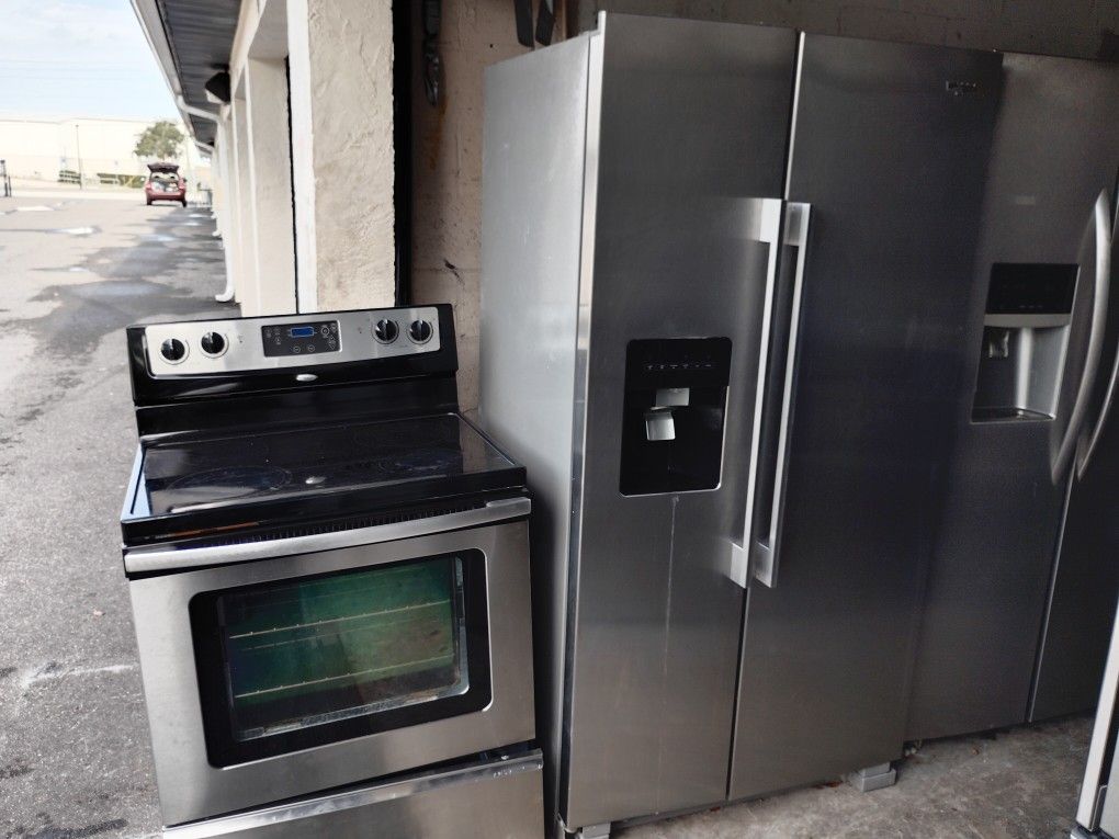Matching Whirlpool Two-piece Fridge And Stove Package Works Perfect With Warranty