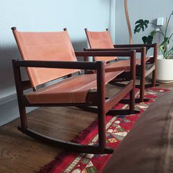 Mid Century Leather Sling Chairs 
