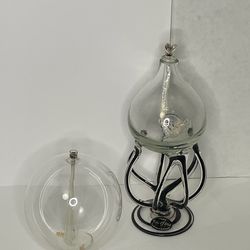 Pair Glass Oil Lamps: Murano Glass Hand Blown  & Perfect Sphere
