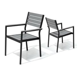 (2-Pack) Stackable Armchair Modern Aluminum Patio Outdoor Dining Chair in Dark Gray