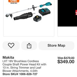 Makita LXT 18V Brushless Cordless Couple Shaft Power Head Kit with 13 in. String Trimmer and Leaf Blower Attachments, 4.0Ah