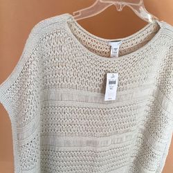 J Jill, Sleeveless, cotton acrylic blend, knit, poncho, jumper pullover size 8 sea salt color