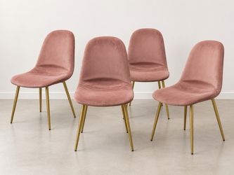 Set of 4 Blush Pink Velvet Dining Chairs with Brass Gold Legs