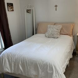 Full Size Bed Frame Floor Mirror and Lamp