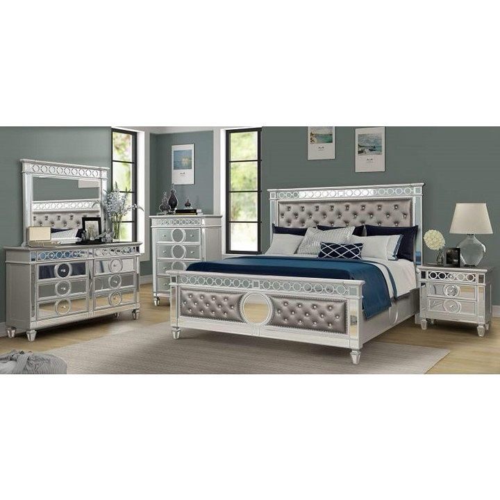 New 5 PCs Silver Mirror Queen Bedroom Set