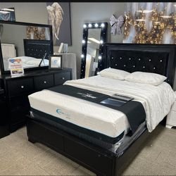 New Queen Size Micah Black Bedroom Set With Dressing Mirror Nightstand Without Mattress And Free Delivery