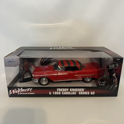 Jada Freddy Krueger (Action Figure) & 1958 Cadillac 1/24 scale Series 62