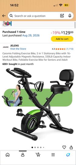 Caromix Folding Exercise Bike, 5 in 1 Stationary Bike with 16-Level Adjustable Magnetic Resistance, 330LB Capacity Indoor Workout Bike, Foldable Exerc