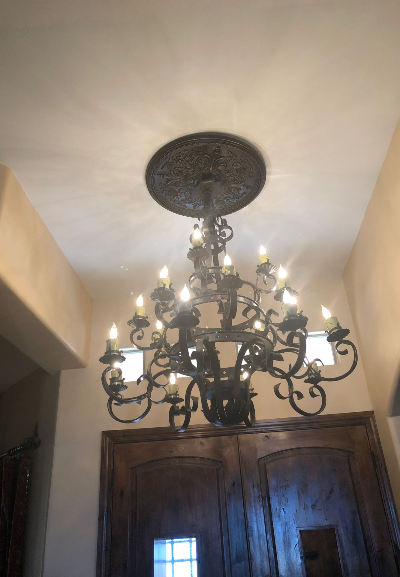 Chandelier, wrought iron.