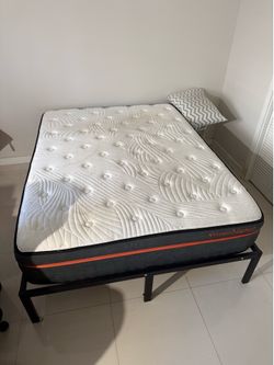Used Queen Bed with Mattress & Metal Frame(Price non-negotiable)
