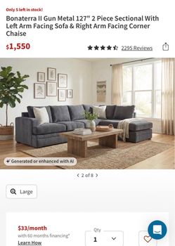 Modern Charcoal Gray L-Shaped Sectional Sofa + Ottoman