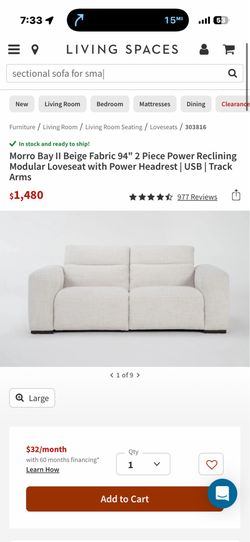 Living spaces reclining couch with adjustable headrest